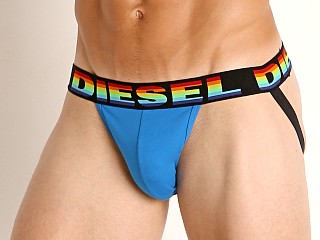 Model in blue Diesel Limited Edition Rainbow Jocky Jockstrap