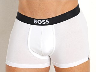 Model in white Hugo Boss Identity Trunk