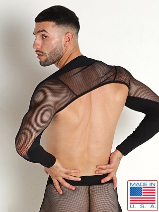 Model in black Go Softwear Hard Core Peep Mesh Sleeves