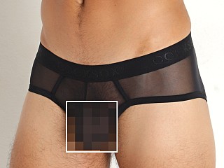 Model in nero black Cocksox Italian Mesh Enhancer Sports Brief