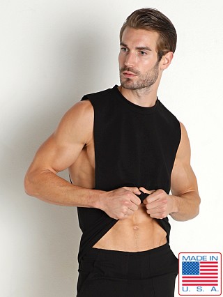 Model in black LASC Deep Cut Out Muscle Shirt