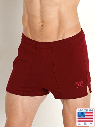 Model in maroon LASC Cotton Stretch Workout Shorts