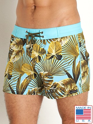 Model in maui palms Sauvage Retro Nylon/Lycra Swim Short