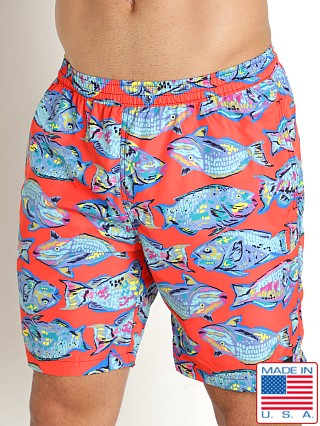 Model in tropical fish Sauvage 17" Pull-On Surf Trunk