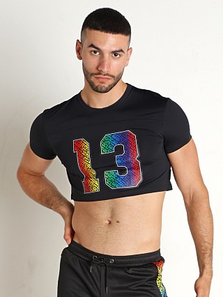 Model in black Cell Block 13 Pride '22 Crop Top