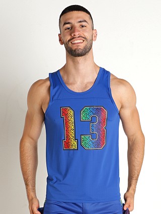 Model in blue Cell Block 13 Pride '22 Tank Top