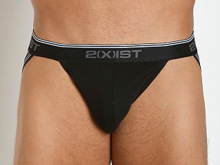 Model in black/black/black 2xist Cotton Stretch Jockstraps 3-Pack Black