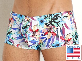 Model in lush garden Rick Majors Low Rise Swim Trunk