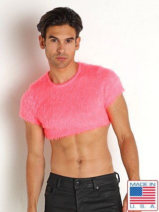 Model in neon pink Rick Majors Shagalicious Cropped Tee