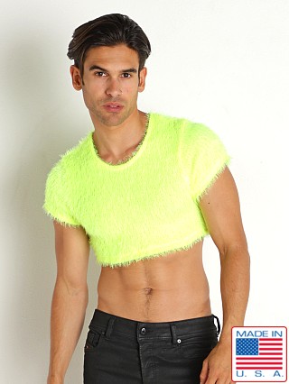 Model in neon yellow Rick Majors Shagalicious Cropped Tee