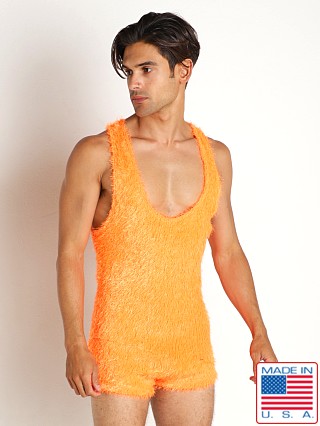 Model in neon orange Rick Majors Shagalicious Singlet