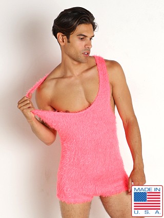 Model in neon pink Rick Majors Shagalicious Singlet