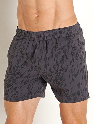 Model in charcoal St33le Cheetah Stretch Gym Shorts