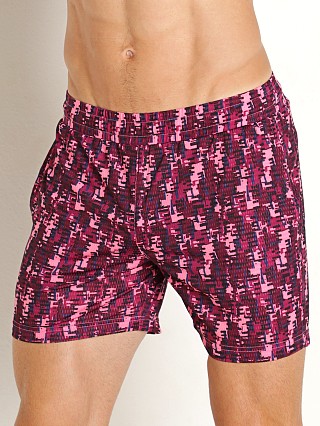 Model in merlot/pink patchwork St33le Stretch Mesh Performance Shorts Merlot/Pink