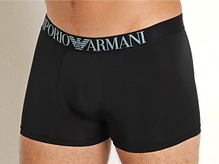 Model in black Emporio Armani All Over Eagle Microfiber Trunk