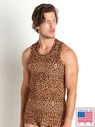 Model in cheetah Go Softwear Prowl Tank Top