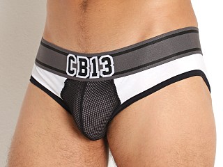 Model in black Cell Block 13 Halfback Mesh Pouch Brief