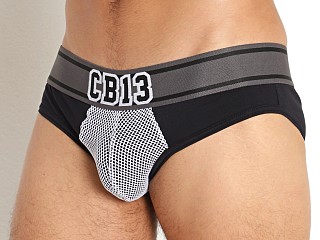 Model in white Cell Block 13 Halfback Mesh Pouch Brief