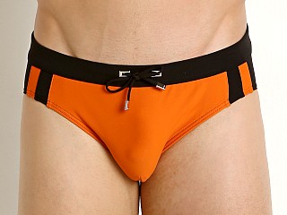 Model in sunset/black GrigioPerla Lycra Beach Brief Sunset