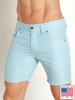 Model in agean LASC 5-Pocket Fine Stripe 6" Shorts