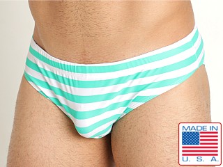 Model in spearmint Go Softwear Cabana Stripe Swim Bikini