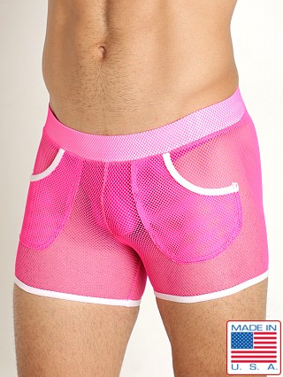 Model in neon pink Go Softwear Cabana Mesh Short Neon Pink