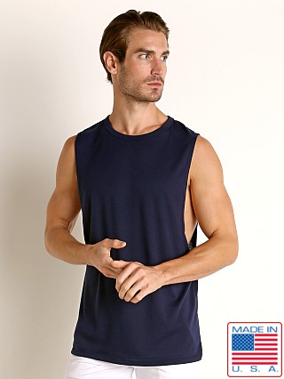 Model in navy LASC Classic Muscle Shirt