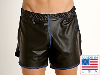 Model in black Go Softwear Fetiche Pleather Short with Built-in Jock