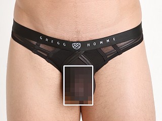 Model in black Gregg Homme Erupt Mesh Enhancing Thong