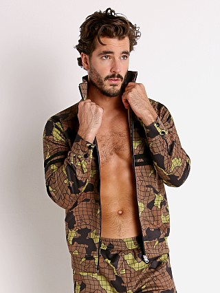 Model in khaki Modus Vivendi Trapped Camo Jacket