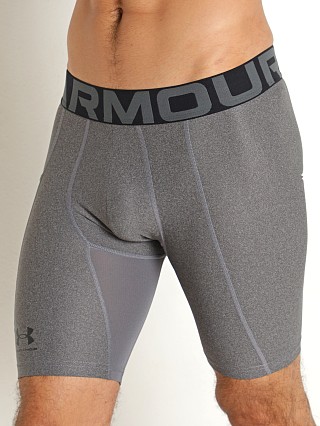 Model in carbon heather/black Under Armour HeatGear Compression Shorts