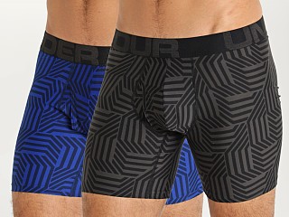 Model in jet gray/royal Under Armour Tech Mesh Boxerjock 2-Pack