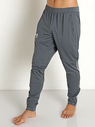 Model in pitch gray/white Under Armour Pique Track Pants