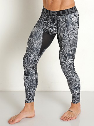 Model in pitch gray/white Under Armour Heatgear Printed Leggings