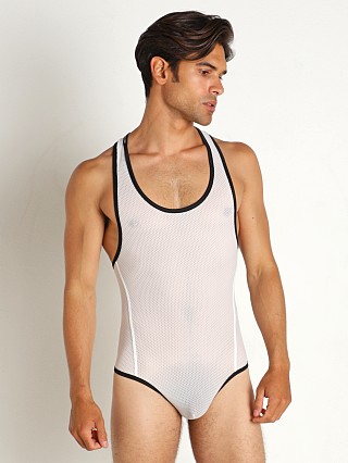 Complete the look: STUD Jakob XXX Gold Stretch Thong Bodysuit White