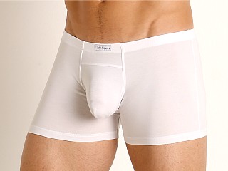 Model in white John Sievers LUX Natural Pouch Low Rise Trunk