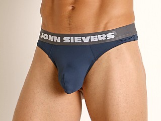 Model in navy John Sievers SLEEK Natural Pouch Thong