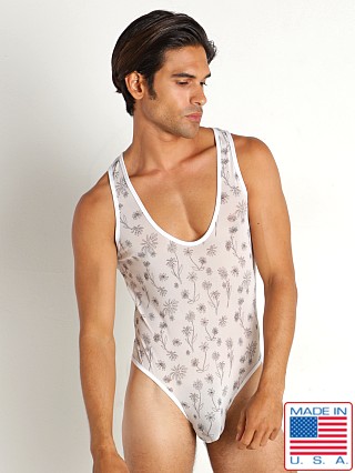 Model in white daisy Rick Majors Sheer Mesh Singlet