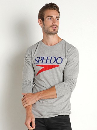 Model in heather grey Speedo Vintage Logo Long Sleeve Tee