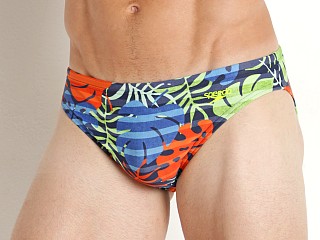 Model in dark ivy Speedo Cali Palm Solar 1" Swim Brief