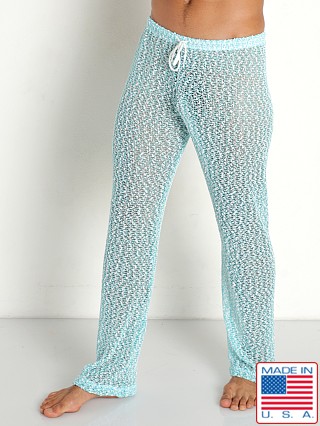 Model in aqua Rick Majors Seafoam Mesh Pants