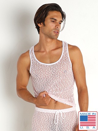 Model in pink Rick Majors Seafoam Mesh Tank Top