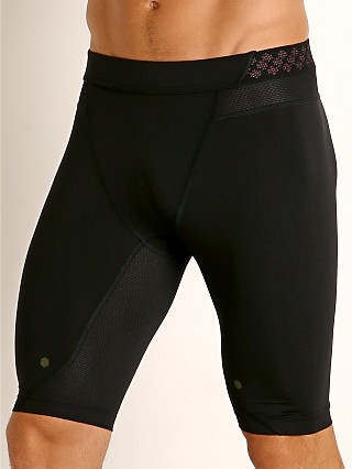 Model in black-black Under Armour HeatGear Rush Compression Short Black