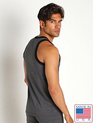 Model in charcoal Go Softwear California Bliss Classic Tank Top