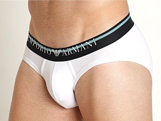 Model in white Emporio Armani Underlined Logo Brief