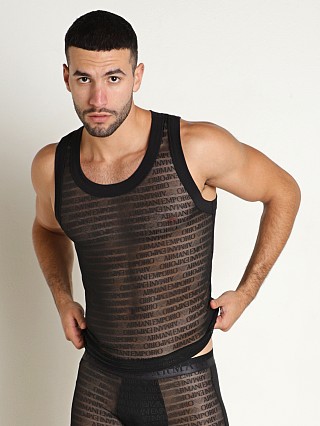 Model in black Emporio Armani Jacquard Logo Mesh Tank Top