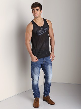 Model in medium aged G-Star Type C 3D Loose Tapered Jeans Nuke Denim