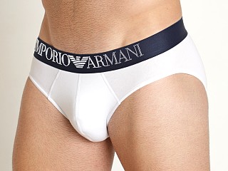 Model in white Emporio Armani Rubber Pixel Brief