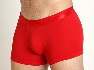 Model in red Emporio Armani Christmas Shiny Logo Trunk