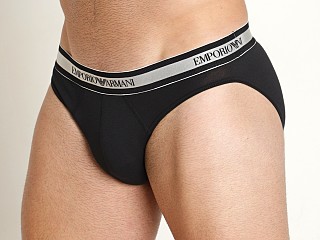 Model in black Emporio Armani Shiny Logoband Brief